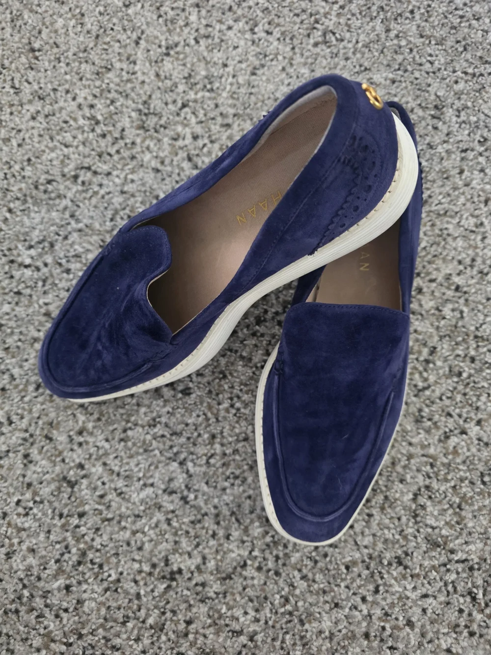 Classic Navy Suede Platform Loafers - Women's Slip-On Flats COLE HAAN Sz 9